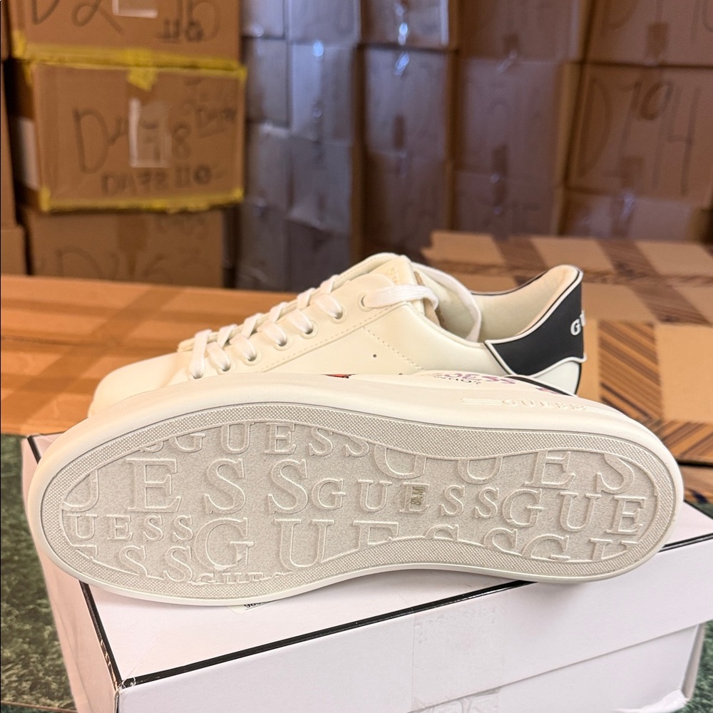 Guess White Sneakers with Red Heart and Black Heel Accents - Picture 2 of 5